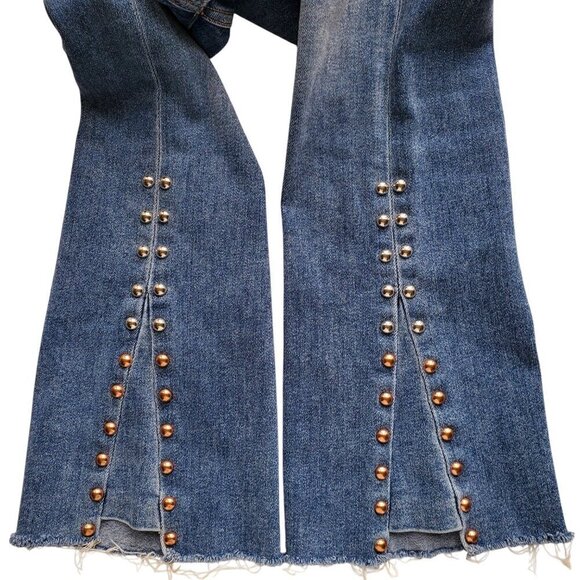 7 For All Mankind Luxe Vintage High Waist Slim Kick Flare Studded Hems Size 24 - Picture 2 of 16